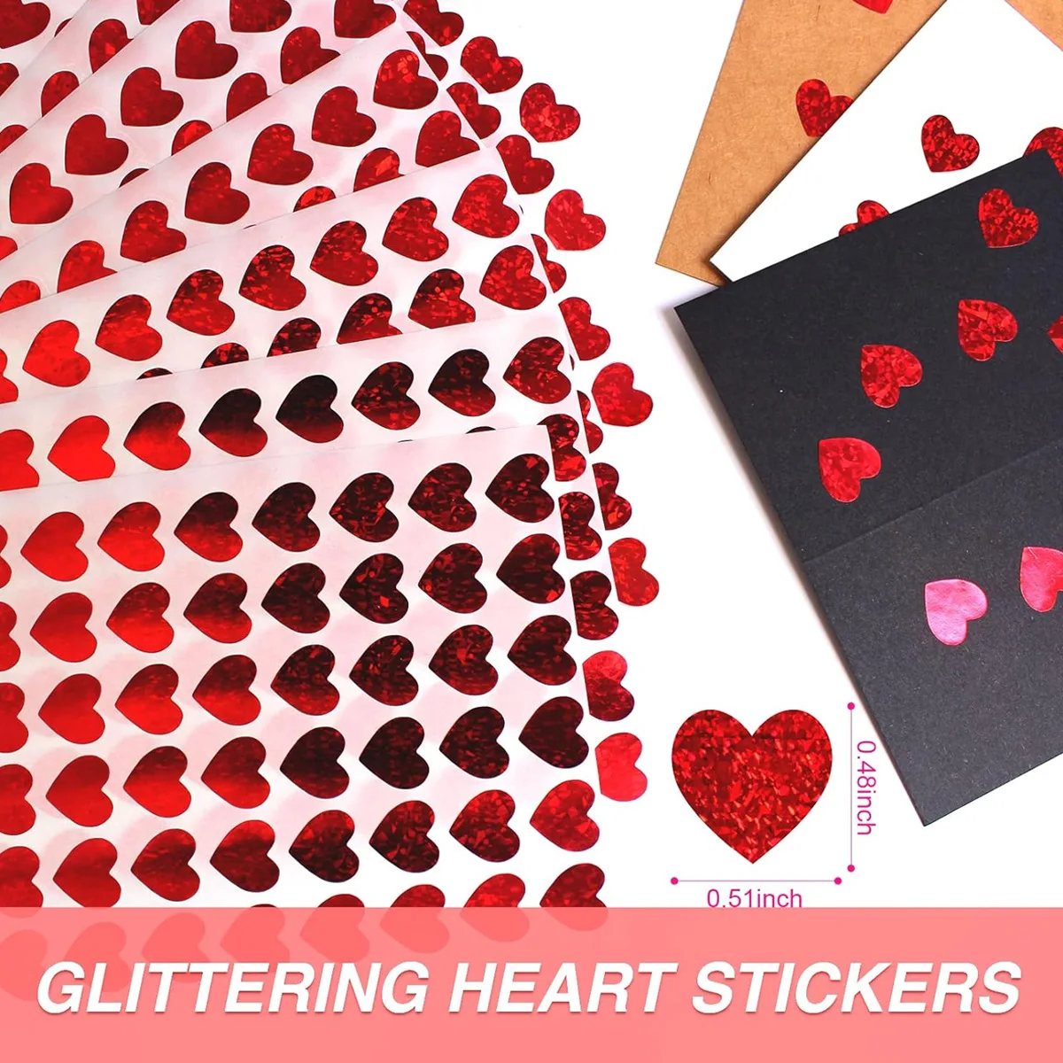 600 Pcs Red Heart Stickers, Small Holographic Stickers for Student Reward 0.5in Small Sparkly Sticker for Gift Sealing