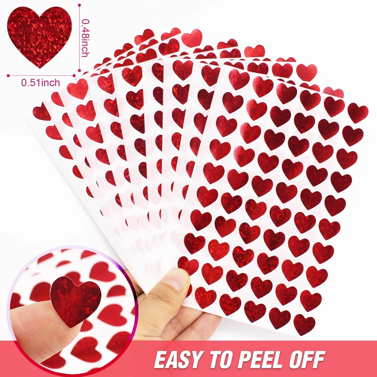 600 Pcs Red Heart Stickers, Small Holographic Stickers for Student Reward 0.5in Small Sparkly Sticker for Gift Sealing