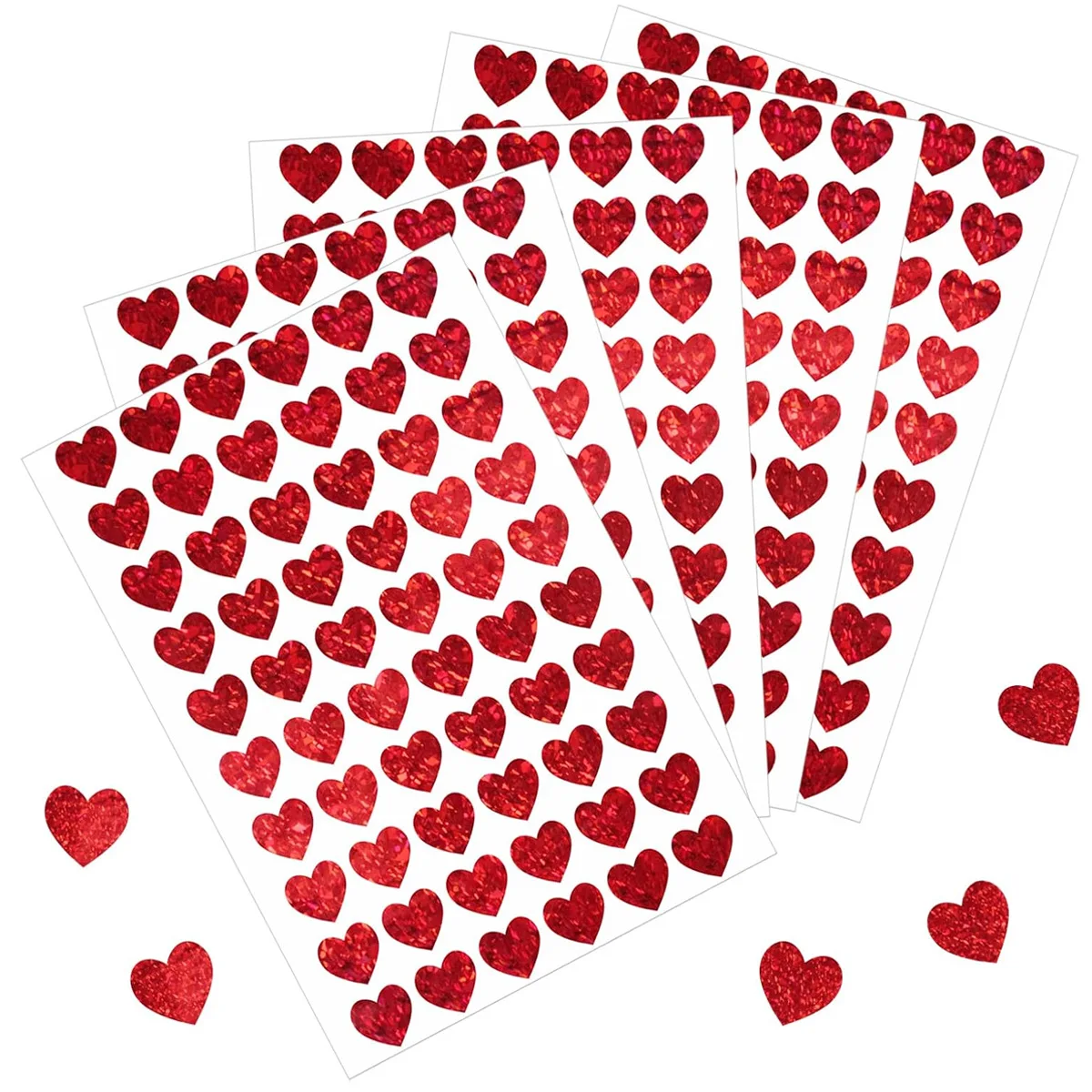 600 Pcs Red Heart Stickers, Small Holographic Stickers for Student Reward 0.5in Small Sparkly Sticker for Gift Sealing