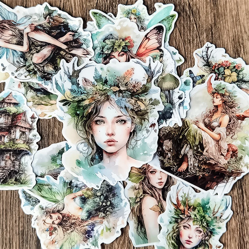 Stickers Watercolor Forest Tree House Butterfly Elf Fairy Stickers DIY Scrapbook Diary Project Decoration Vintage Scrapbooking