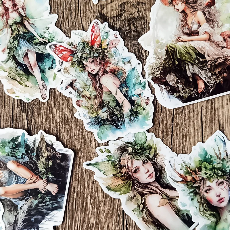 Stickers Watercolor Forest Tree House Butterfly Elf Fairy Stickers DIY Scrapbook Diary Project Decoration Vintage Scrapbooking