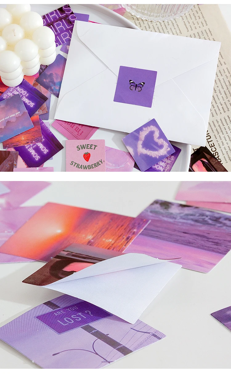 45Pcs/Box Purple Series Stickers Aesthetic Stickers Decorative Ablum Diary Squared Paper Stickers For Children Stationery