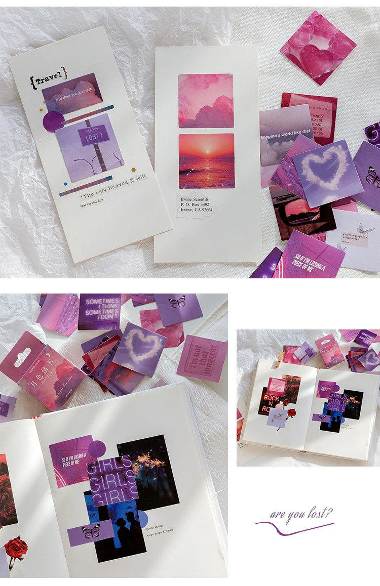 45Pcs/Box Purple Series Stickers Aesthetic Stickers Decorative Ablum Diary Squared Paper Stickers For Children Stationery
