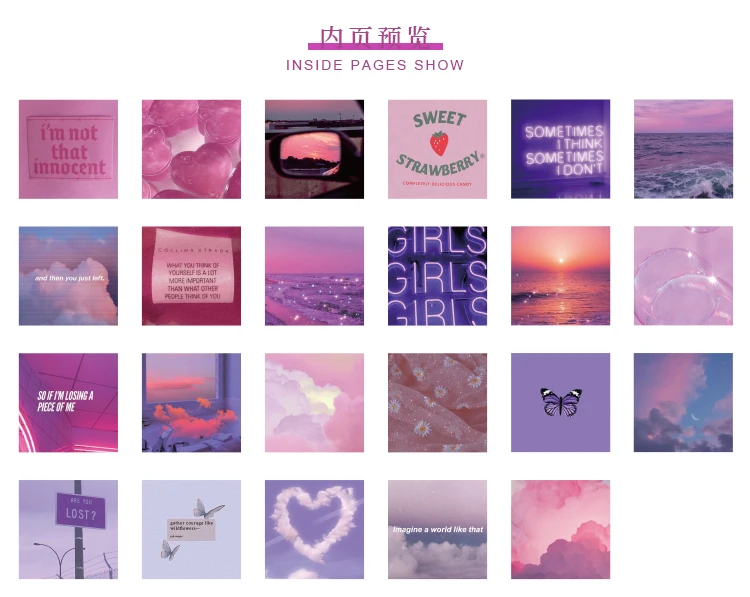 45Pcs/Box Purple Series Stickers Aesthetic Stickers Decorative Ablum Diary Squared Paper Stickers For Children Stationery