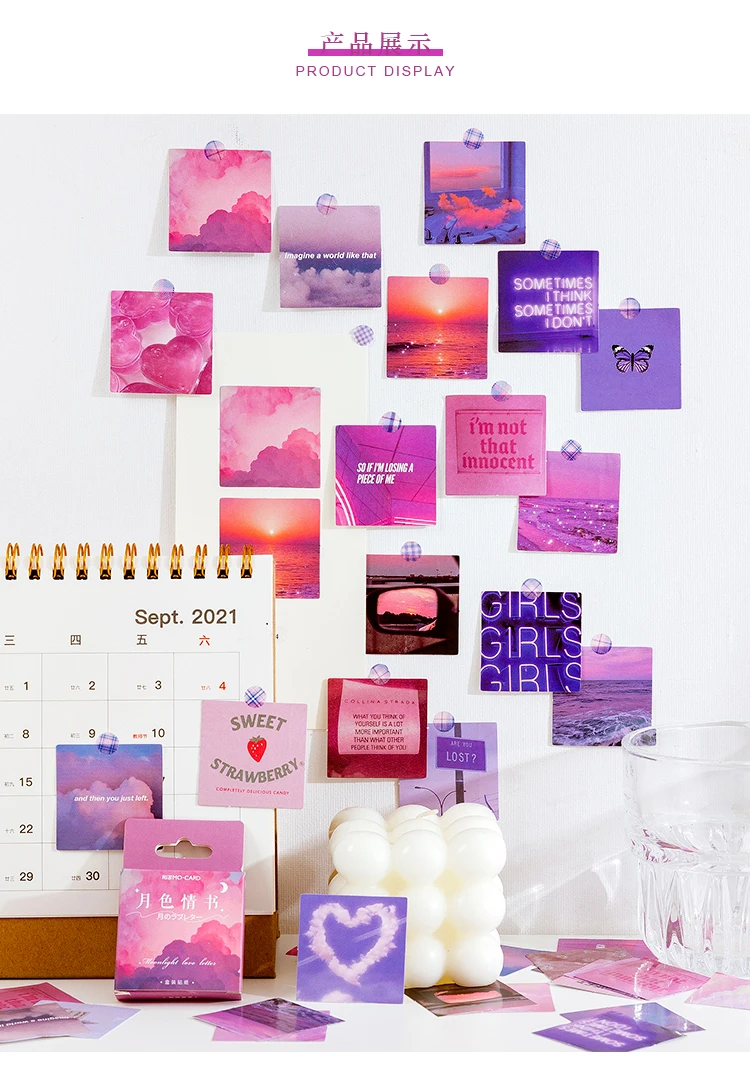 45Pcs/Box Purple Series Stickers Aesthetic Stickers Decorative Ablum Diary Squared Paper Stickers For Children Stationery