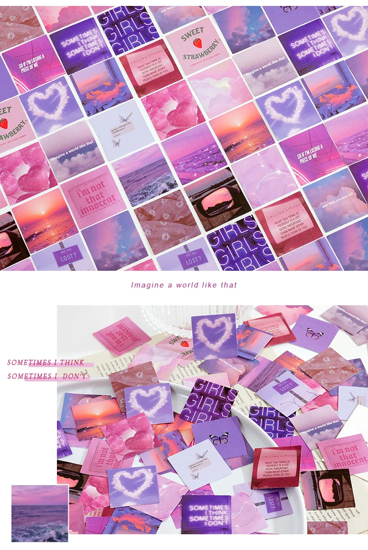 45Pcs/Box Purple Series Stickers Aesthetic Stickers Decorative Ablum Diary Squared Paper Stickers For Children Stationery