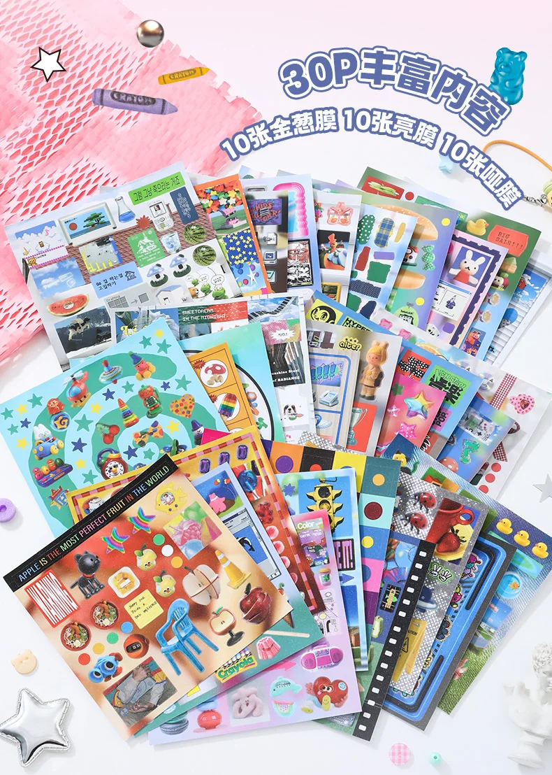 JIAMEI 30sheets Retro and Future Series Kawaii Ins Die Cutting Font Stickers Book DIY Diary Clipbook Aesthetics Stickers