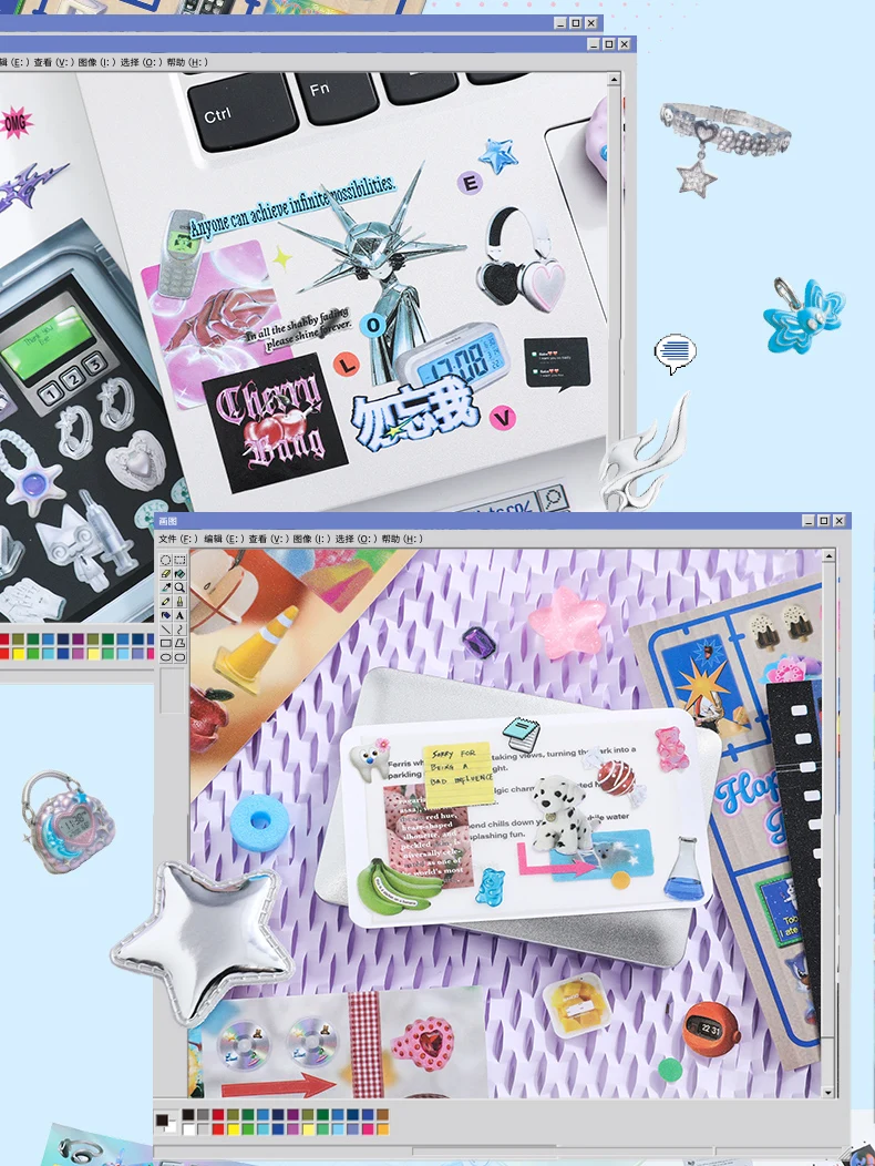 JIAMEI 30sheets Retro and Future Series Kawaii Ins Die Cutting Font Stickers Book DIY Diary Clipbook Aesthetics Stickers