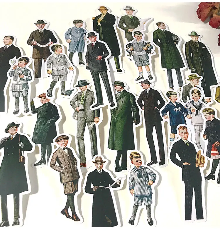 25pcs European Retro Characters Hand Account Material Stickers Vintage Men's Waterproof Decorative Stationary Planner