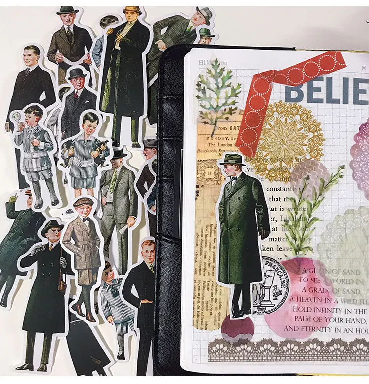 25pcs European Retro Characters Hand Account Material Stickers Vintage Men's Waterproof Decorative Stationary Planner