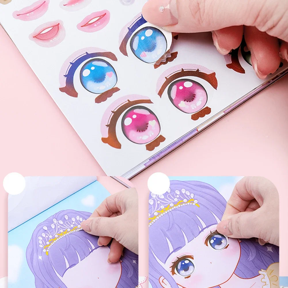 1set Toy Puzzle Stickers Reusable for Girls Cartoon Princess Make a Face Stickers Handicrafts Creative Kids Stickers