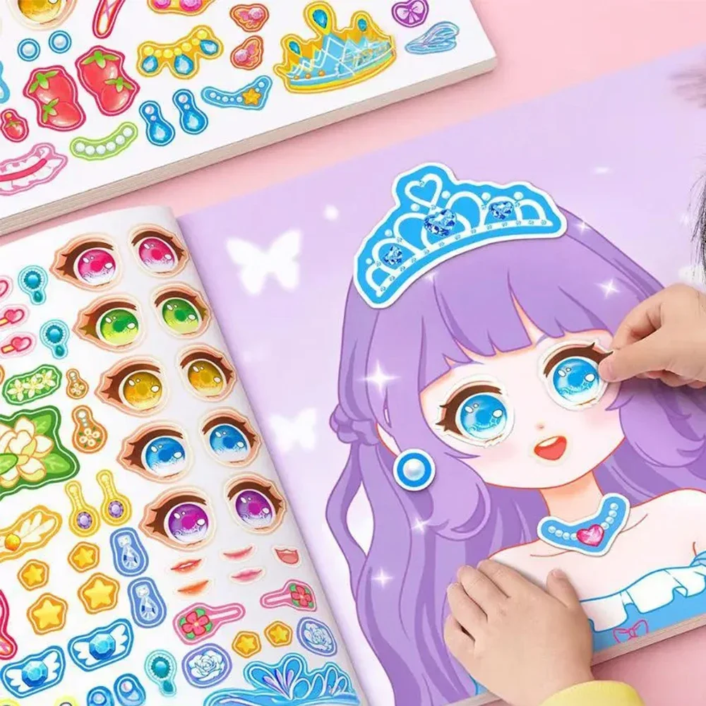 1set Toy Puzzle Stickers Reusable for Girls Cartoon Princess Make a Face Stickers Handicrafts Creative Kids Stickers