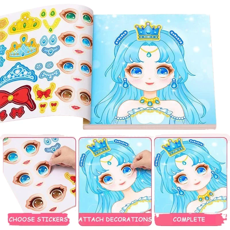 1set Toy Puzzle Stickers Reusable for Girls Cartoon Princess Make a Face Stickers Handicrafts Creative Kids Stickers