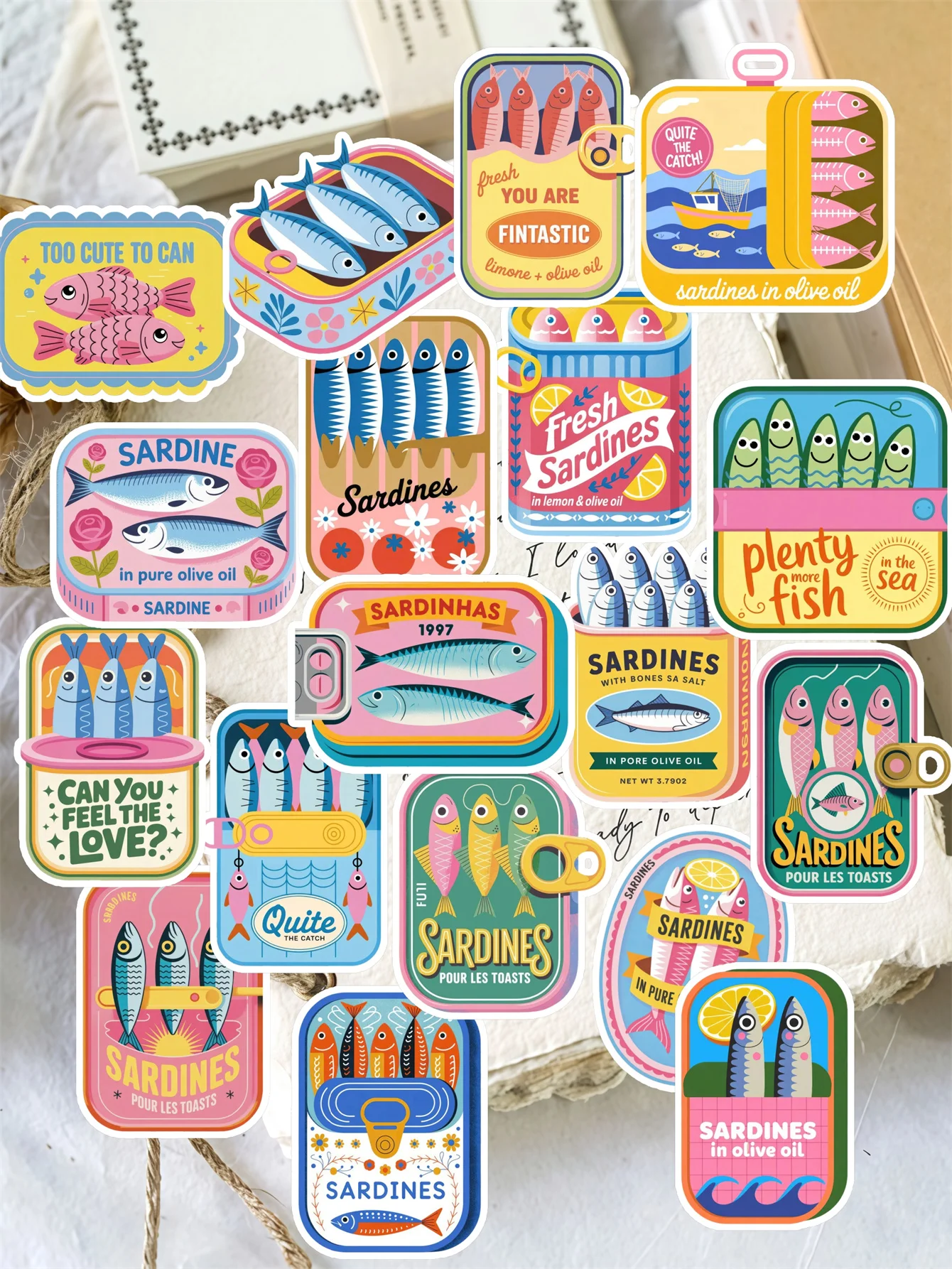 20pcs Watercolor Cute Retro Aesthetic Fish Stickers DIY Scrapbook Diary Decoration Album Style Stationery Journaling Stationery