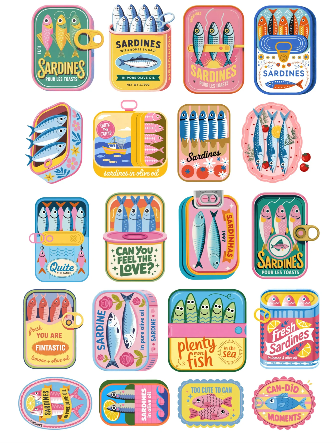 20pcs Watercolor Cute Retro Aesthetic Fish Stickers DIY Scrapbook Diary Decoration Album Style Stationery Journaling Stationery