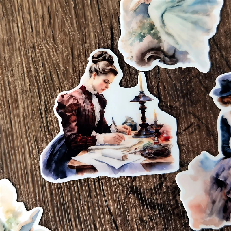 Watercolor Retro Victoria Reading Girl Plants Stickers Cute Crafts Scrapbooking Planner Journal Stationery Planner