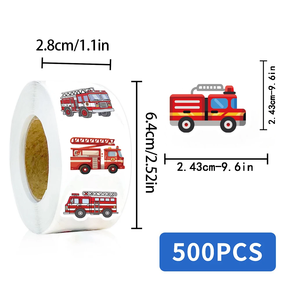 500PCS Fire Truck Roll Stickers Graffiti Cartoon Art Gift Scrapbooking Living Room Phone Community Skateboard Nostalgia Sticker