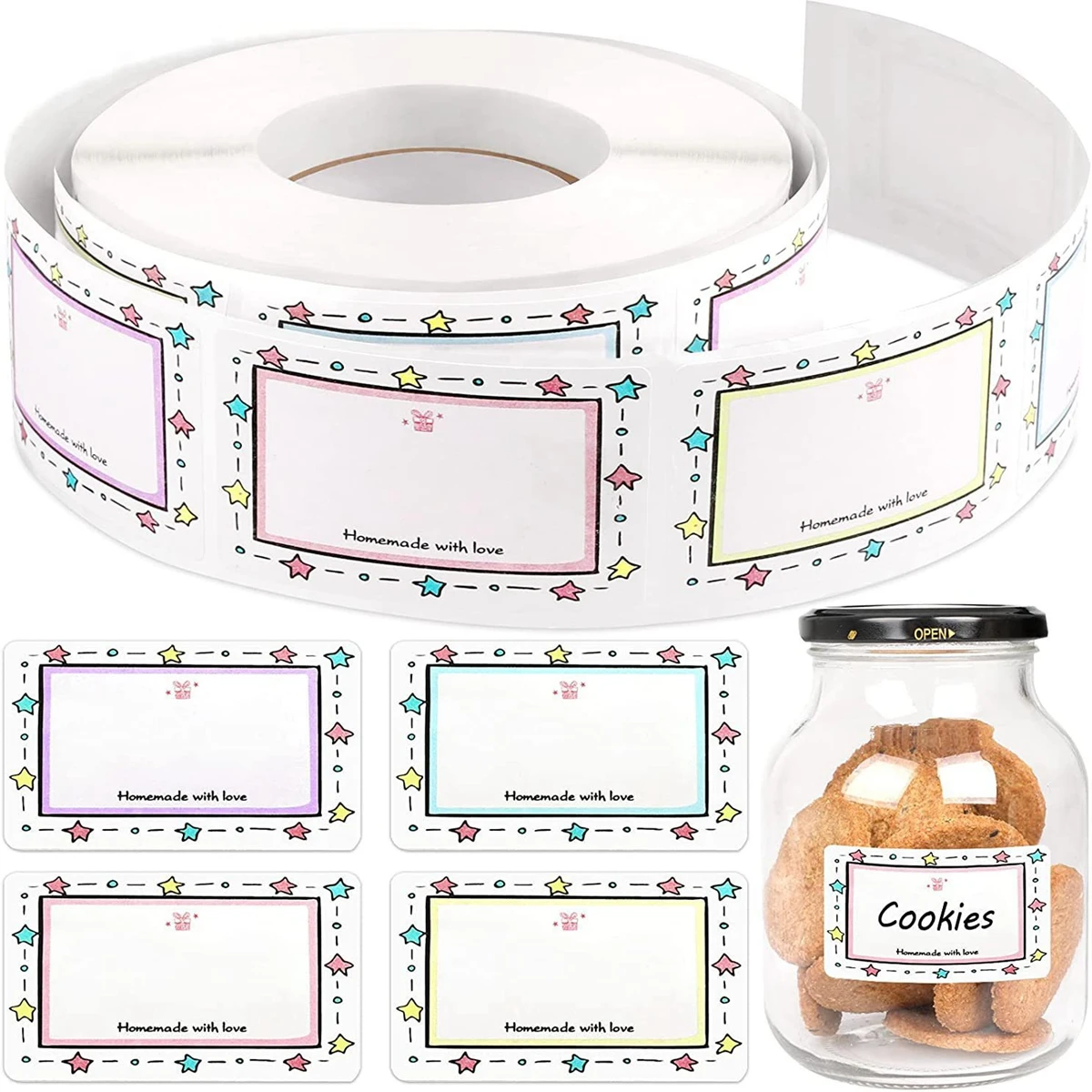 250Pcs Rectangle Canning Labels for Food Containers Jars Kitchen Restaurant Storage Organization, Can Write, 1.2' X 2'