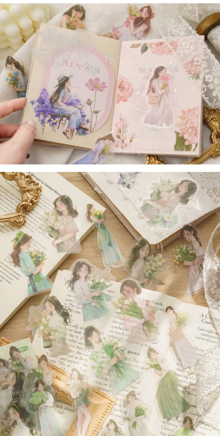 30pcs/lot Kawaii Scrapbook Stickers Cartoon Fashion Girl Junk DIY Journaling Scrapbooking Supplies Decorative Stationery Sticker