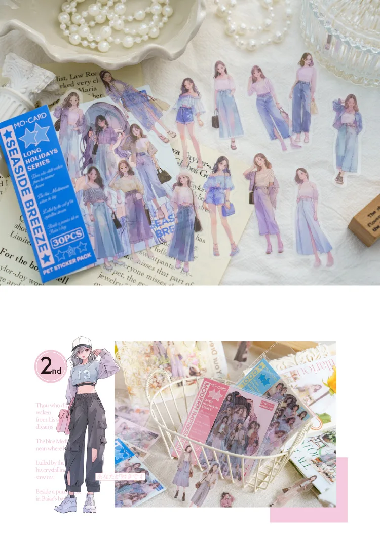 30pcs/lot Kawaii Scrapbook Stickers Cartoon Fashion Girl Junk DIY Journaling Scrapbooking Supplies Decorative Stationery Sticker