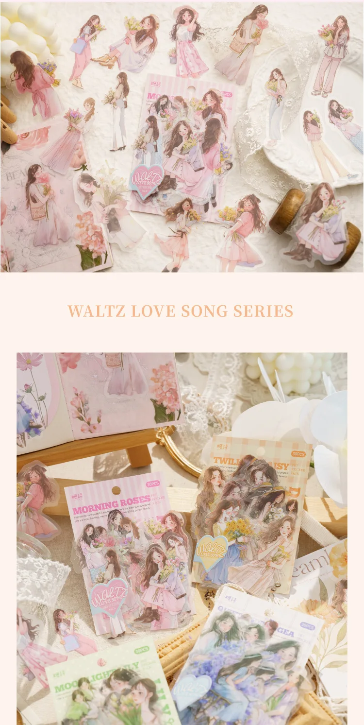 30pcs/lot Kawaii Scrapbook Stickers Cartoon Fashion Girl Junk DIY Journaling Scrapbooking Supplies Decorative Stationery Sticker