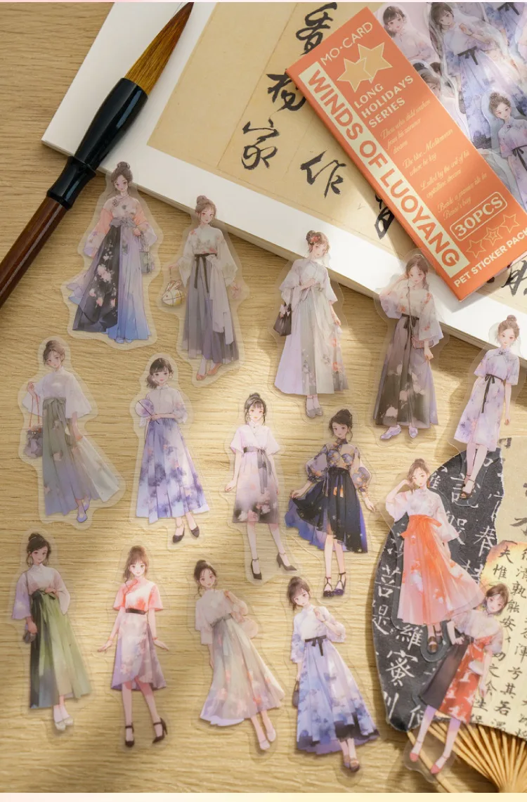 30pcs/lot Kawaii Scrapbook Stickers Cartoon Fashion Girl Junk DIY Journaling Scrapbooking Supplies Decorative Stationery Sticker