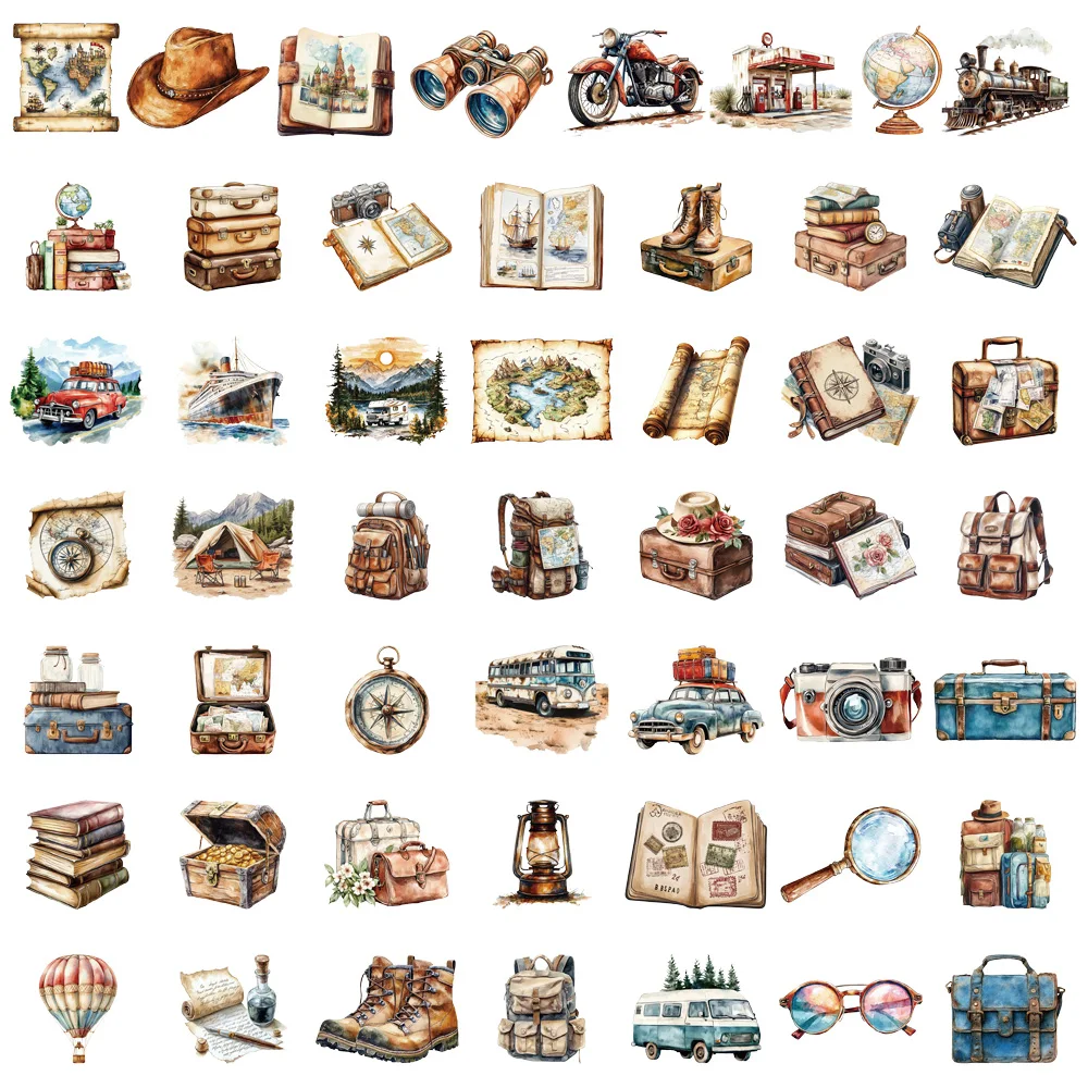 50/100PCS Retro Travel Landscape Stickers DIY Luggage Notes Water Cup Speaker Skateboard Waterproof PET Stickers