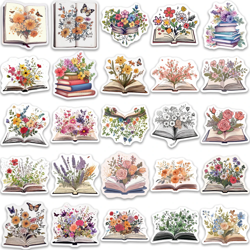 50PCS Retro Flower Books Stickers Exquisite Handbooks Materials Phone Cases Laptop Suitcases Water Cups Waterproof Stickers