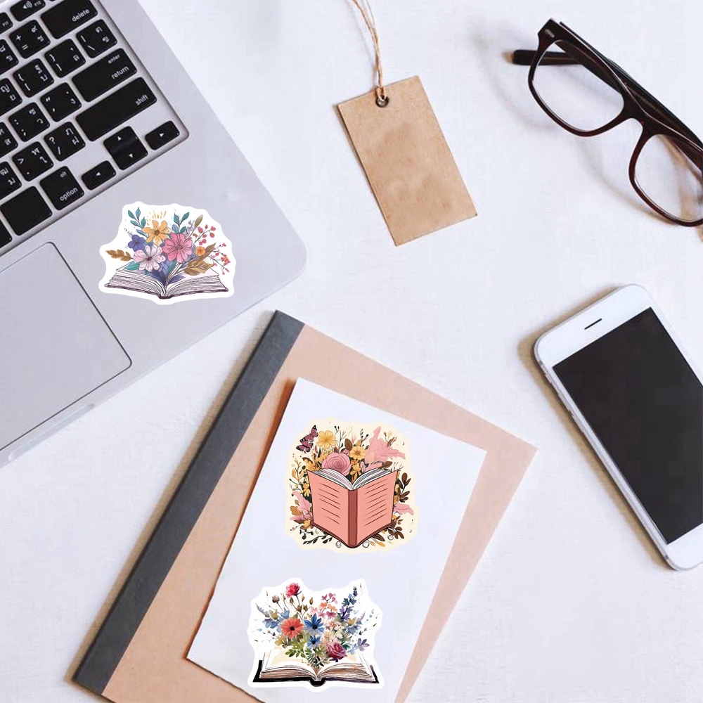 50PCS Retro Flower Books Stickers Exquisite Handbooks Materials Phone Cases Laptop Suitcases Water Cups Waterproof Stickers