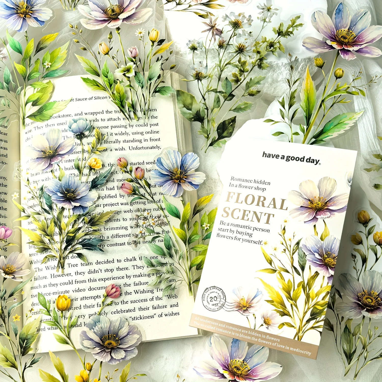 20 sheets Aesthetic Colorful Flower Sticker Pack Fresh Plant Hand School Account DIY Material Decorative Stationery Stickers