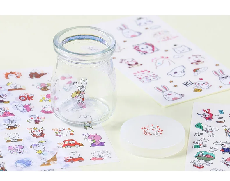 6Pcs/Lot Waterproof Cartoon Transparent Pvc Stickers DIY Hand Account Diary Decorative Stickers Kawaii Phone Cup Stickers