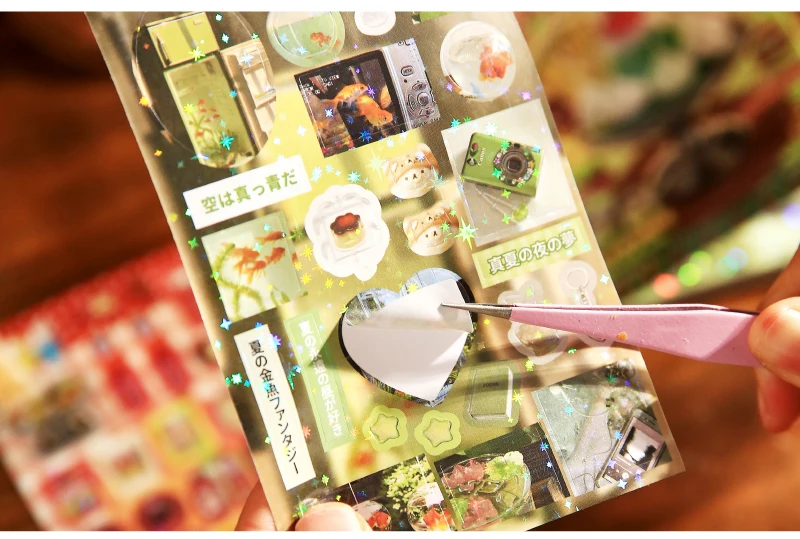 30 Sheets Kawaii Japanese Showa style cuisine glitter film die-cutting sticker book DIY handmade scrapbook aesthetic stationery