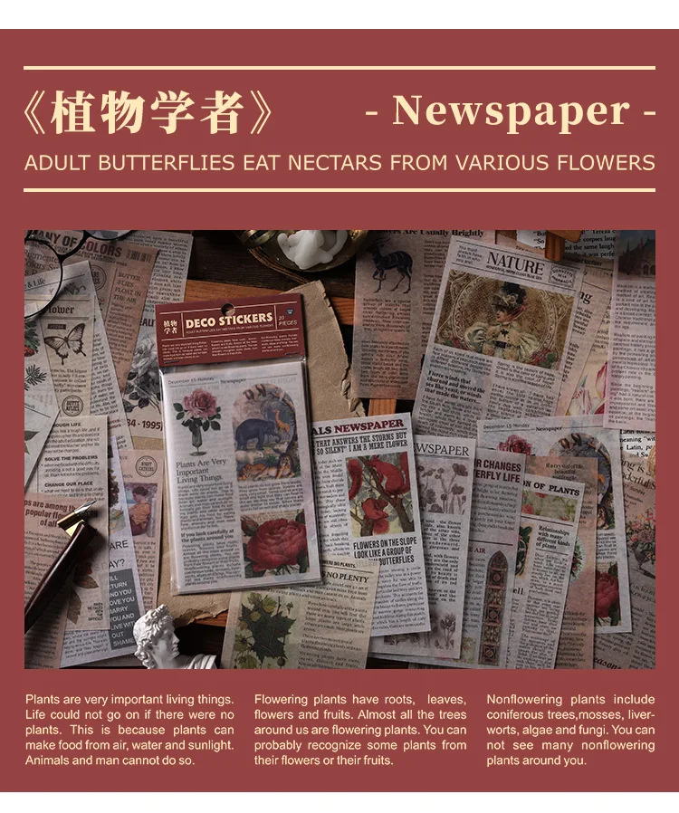 1set Kawaii Stationery Stickers Vintage newsstand Junk Journal Diary Planner Decorative Mobile Sticker Scrapbooking DIY Craft
