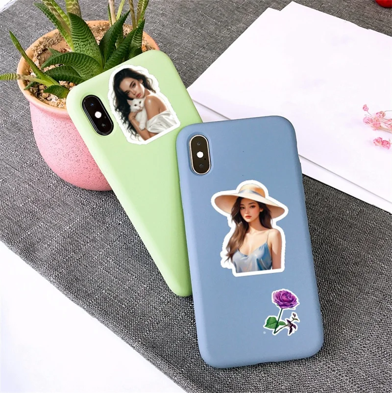 A Girl Holding A Cat Handbook Cute Girl Stickers Decorative Small Pattern Ins Mobile Phone Diy Photo Album Material Stationery