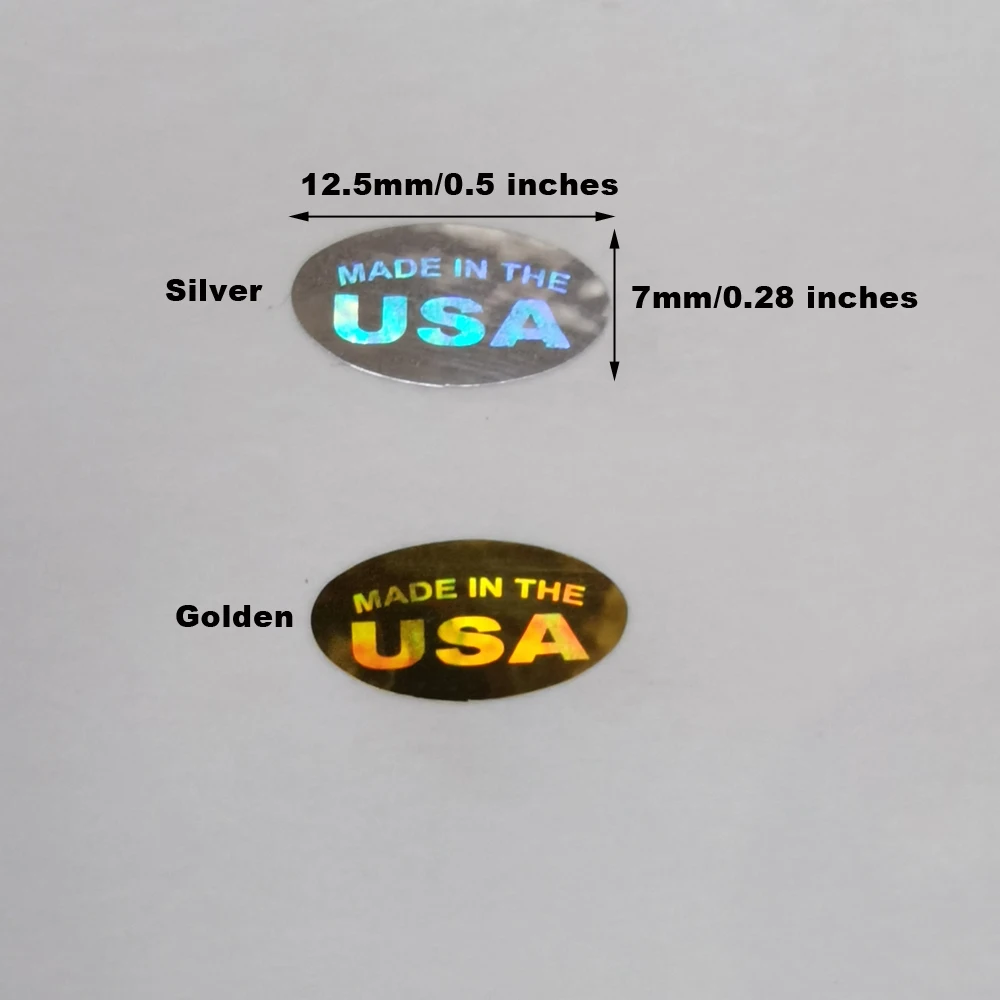 1000PCS 12.5X7MM MADE IN THE USA Sticker Hologram Warranty Type Country of Origin Label Silver Or Gold One Time Use