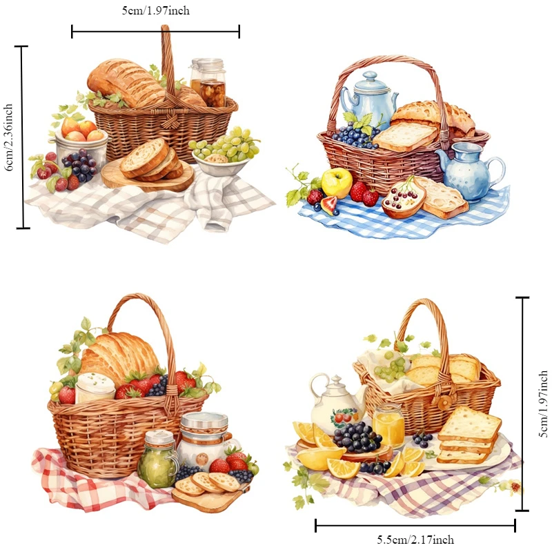 Watercolor Picnic Food Basket Bread Fruit Stickers Crafts and Scrapbooking Stickers Book Decorative DIY Stationery Waterproof