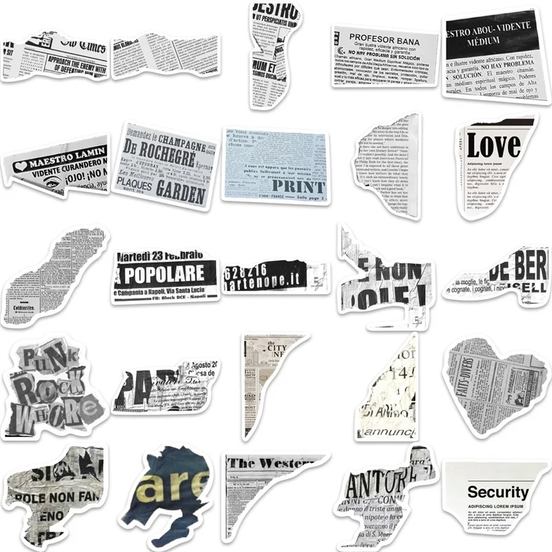 10/30/52PCS Vintage Newspaper PVC Sticker Aesthetic Korean Stationery School Supplies DIY Decoration Scrapbooking