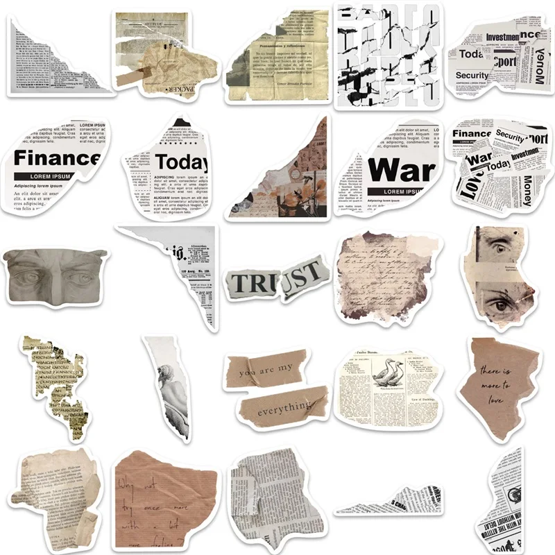 10/30/52PCS Vintage Newspaper PVC Sticker Aesthetic Korean Stationery School Supplies DIY Decoration Scrapbooking