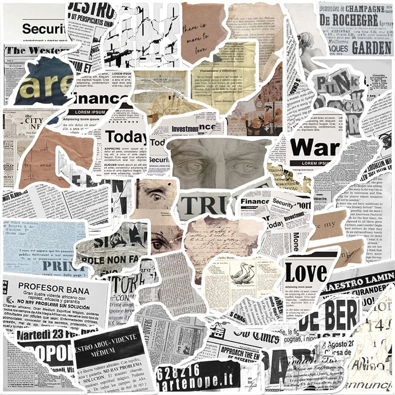 10/30/52PCS Vintage Newspaper PVC Sticker Aesthetic Korean Stationery School Supplies DIY Decoration Scrapbooking