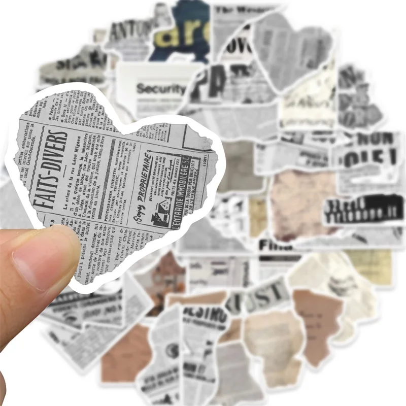 10/30/52PCS Vintage Newspaper PVC Sticker Aesthetic Korean Stationery School Supplies DIY Decoration Scrapbooking