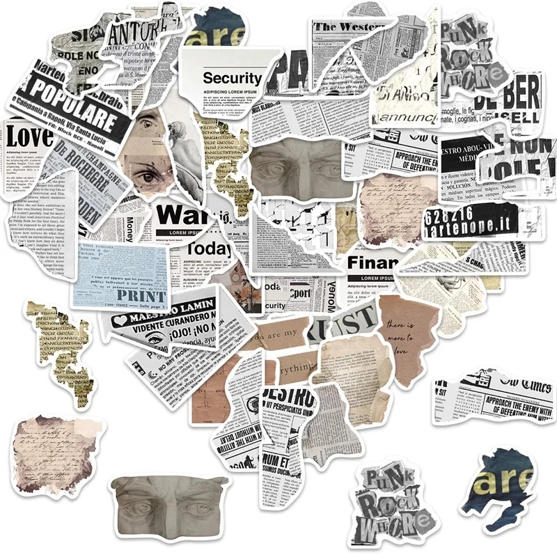 10/30/52PCS Vintage Newspaper PVC Sticker Aesthetic Korean Stationery School Supplies DIY Decoration Scrapbooking