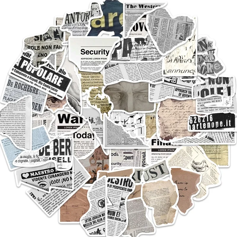 10/30/52PCS Vintage Newspaper PVC Sticker Aesthetic Korean Stationery School Supplies DIY Decoration Scrapbooking