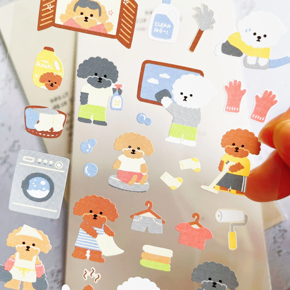 Korean Import Original Suatelier Dog Cleaning Day Nylon Stickers Scrapbooking Diy Journal Stationery Sticker Deco Art Supply