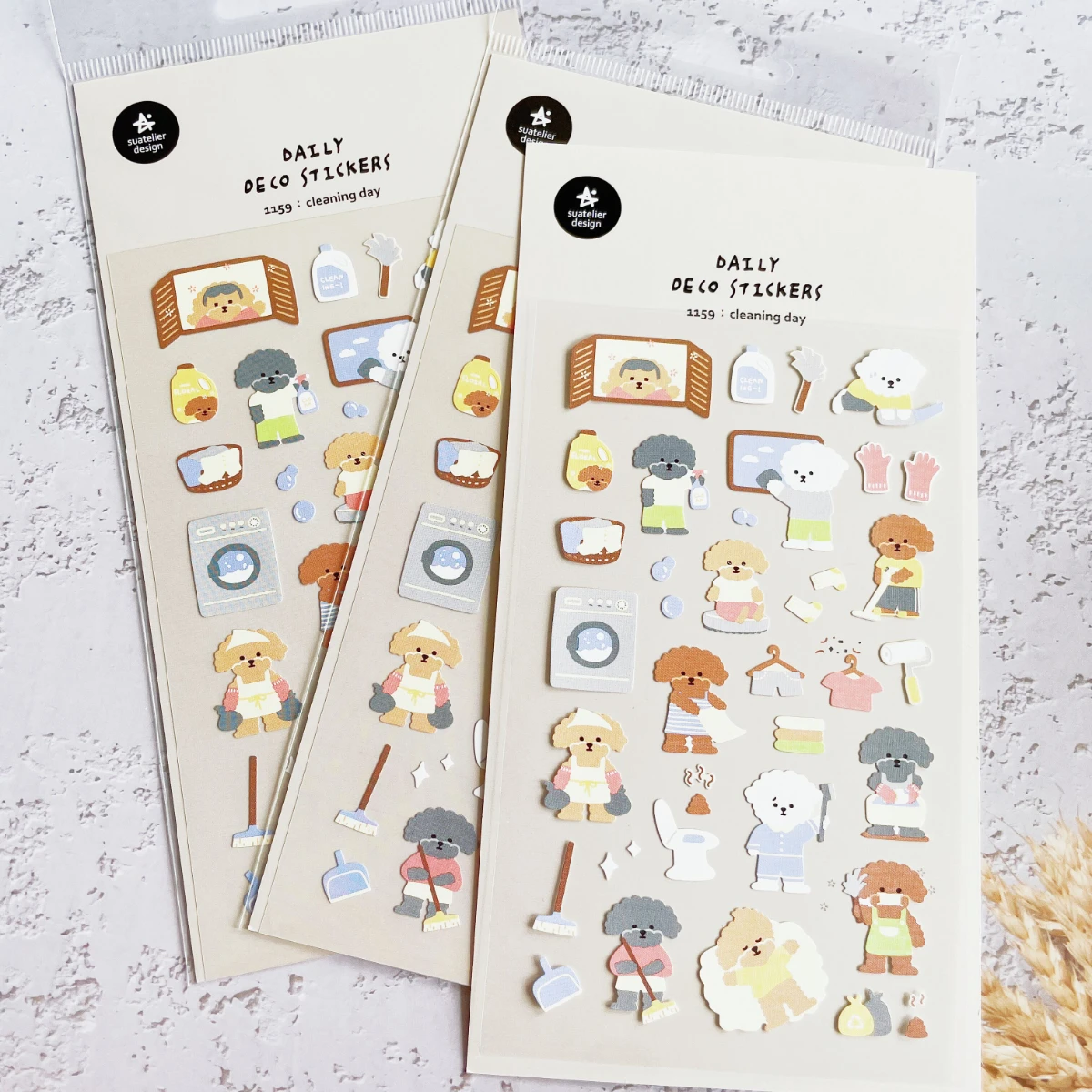 Korean Import Original Suatelier Dog Cleaning Day Nylon Stickers Scrapbooking Diy Journal Stationery Sticker Deco Art Supply
