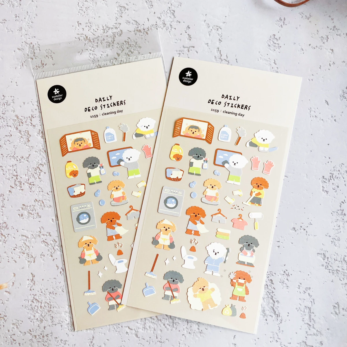 Korean Import Original Suatelier Dog Cleaning Day Nylon Stickers Scrapbooking Diy Journal Stationery Sticker Deco Art Supply