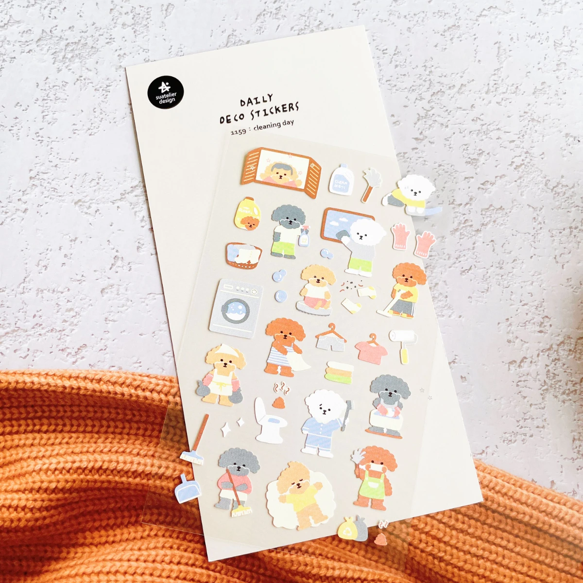 Korean Import Original Suatelier Dog Cleaning Day Nylon Stickers Scrapbooking Diy Journal Stationery Sticker Deco Art Supply