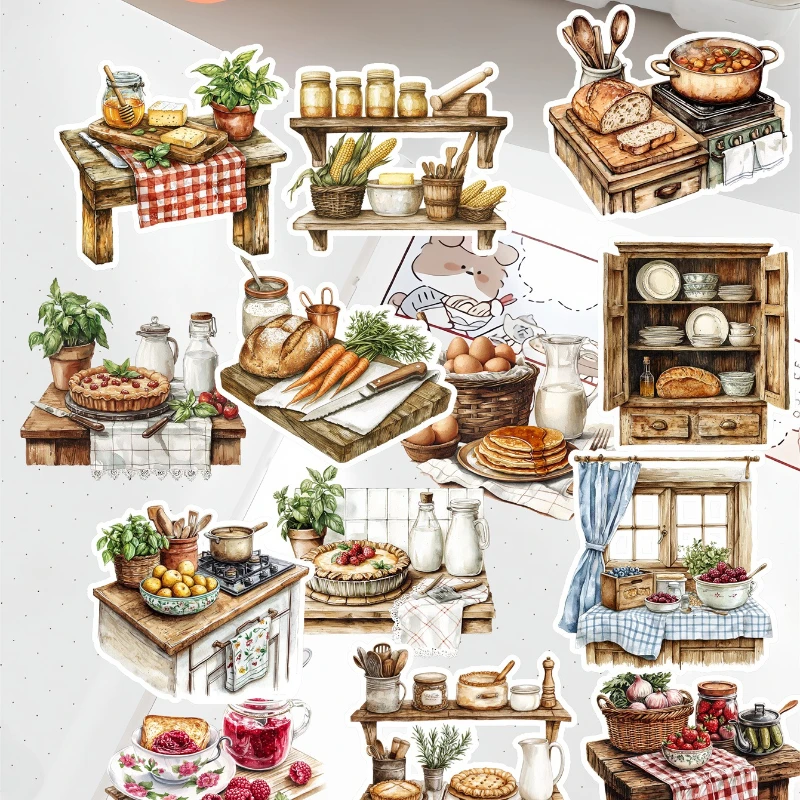 20pcs Watercolor Village Kitchen Home Cooking Hand Account Stickers Stationery Laptop Fridge Suitcase Skateboard Phone Sticker