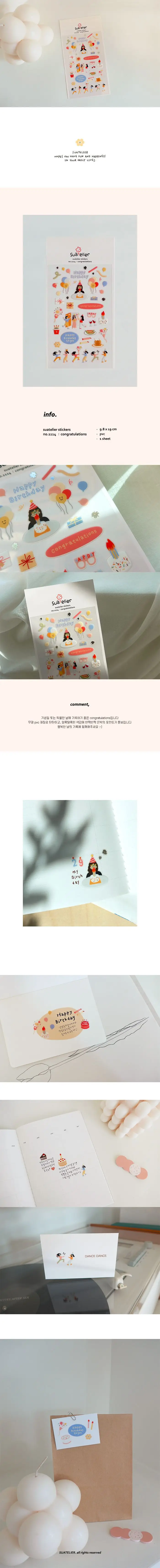 Korean Import Brand Sonia Kawaii Happy Birthday Party PET Stickers Scrapbooking Diy Cute Diary Stationery Sticker