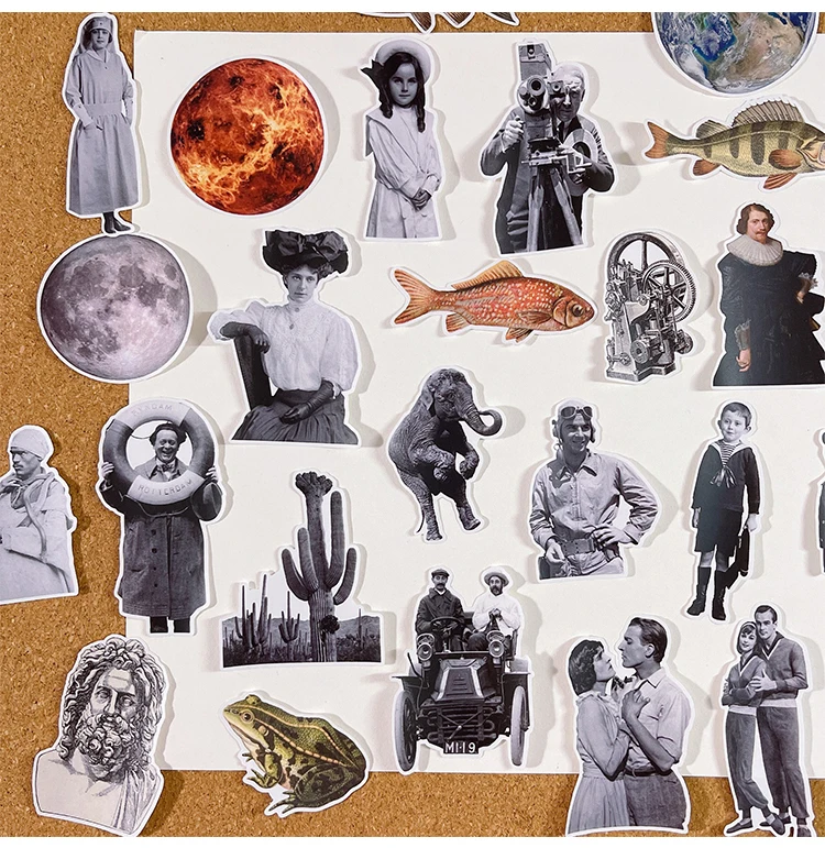 Stickers 36pcs Retro Style Hand Account European Trend Characters Fish Planet Stationery Mobile Phone Waterproof Decorative