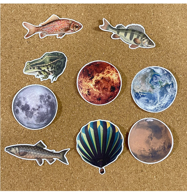 Stickers 36pcs Retro Style Hand Account European Trend Characters Fish Planet Stationery Mobile Phone Waterproof Decorative